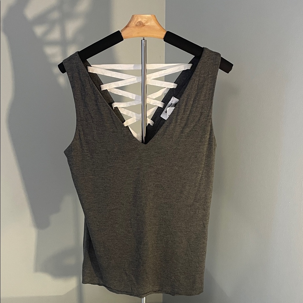 Bailey 44 Charcoal Tank with White Lace-Up Detail boutique nwt large